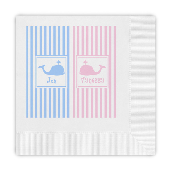 Custom Striped w/ Whales Embossed Decorative Napkins (Personalized)