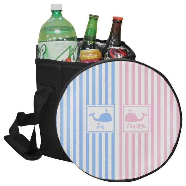 Custom Striped w/ Whales Collapsible Cooler & Seat (Personalized)