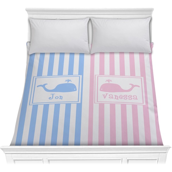 Custom Striped w/ Whales Comforter - Full / Queen (Personalized)
