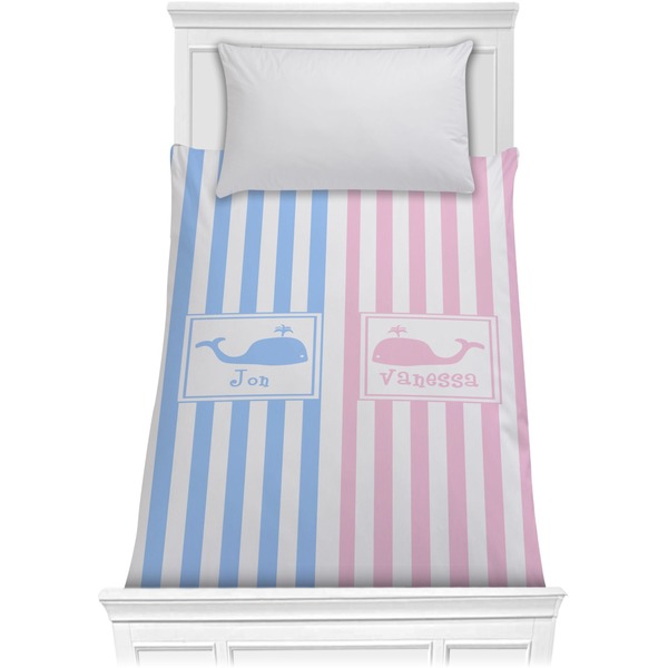 Custom Striped w/ Whales Comforter - Twin XL (Personalized)