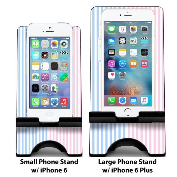 Striped w/ Whales Compare Phone Stand Sizes - with iPhones