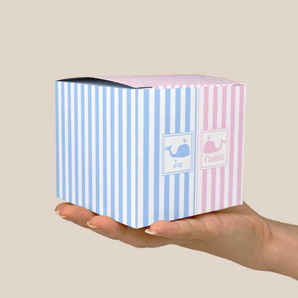 Striped w/ Whales Cube Favor Gift Box - On Hand - Scale View