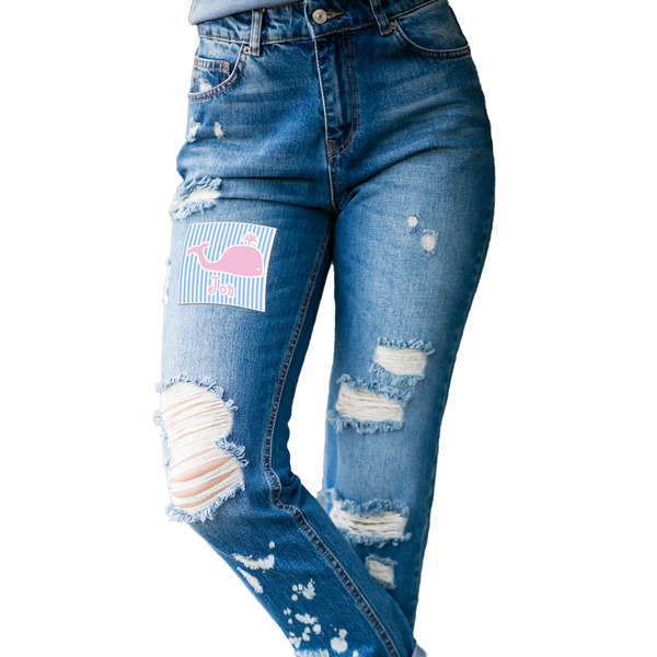 Striped w/ Whales Custom Shape Iron On Patches - L - single APPROVAL