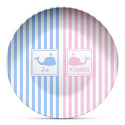 Striped w/ Whales Microwave Safe Plastic Plate - Composite Polymer (Personalized)