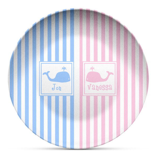 Custom Striped w/ Whales Microwave Safe Plastic Plate - Composite Polymer (Personalized)