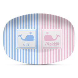 Striped w/ Whales Plastic Platter - Microwave & Oven Safe Composite Polymer (Personalized)