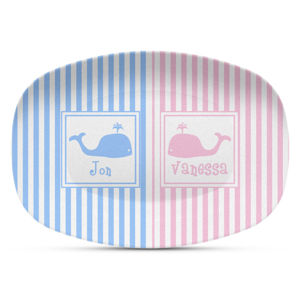Custom Striped w/ Whales Plastic Platter - Microwave & Oven Safe Composite Polymer (Personalized)