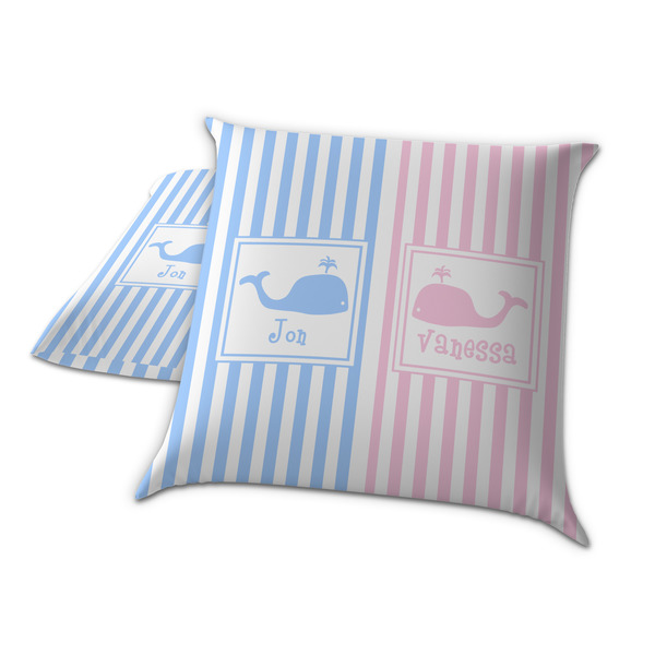Striped w/ Whales Decorative Pillow Case - TWO