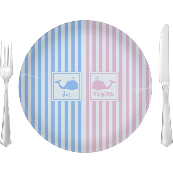 Custom Striped w/ Whales 10" Glass Lunch / Dinner Plates - Single or Set (Personalized)