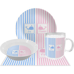 Striped w/ Whales Dinner Set - Single 4 Pc Setting w/ Multiple Names