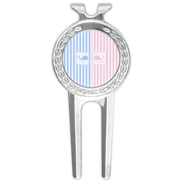 Custom Striped w/ Whales Golf Divot Tool & Ball Marker (Personalized)