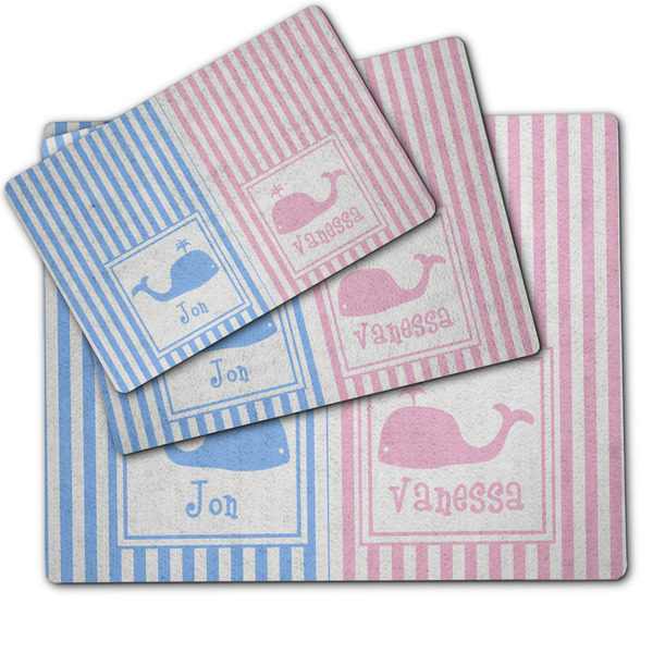 Striped w/ Whales Dog Food Mat - MAIN (sm, med, lrg)