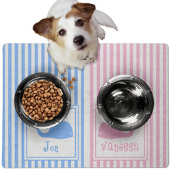 Striped w/ Whales Dog Food Mat - Medium w/ Multiple Names