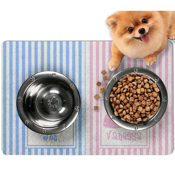 Custom Striped w/ Whales Dog Food Mat - Small w/ Multiple Names