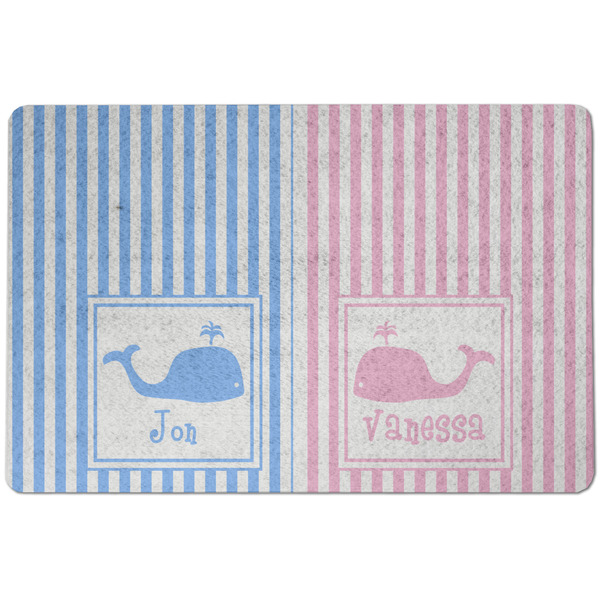 Custom Striped w/ Whales Dog Food Mat w/ Multiple Names