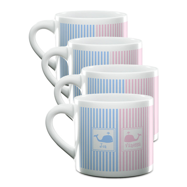 Custom Striped w/ Whales Double Shot Espresso Cups - Set of 4 (Personalized)