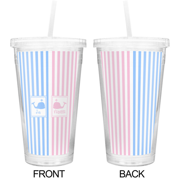 Striped w/ Whales Double Wall Tumbler with Straw - Approval