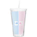 Striped w/ Whales Double Wall Tumbler with Straw (Personalized)
