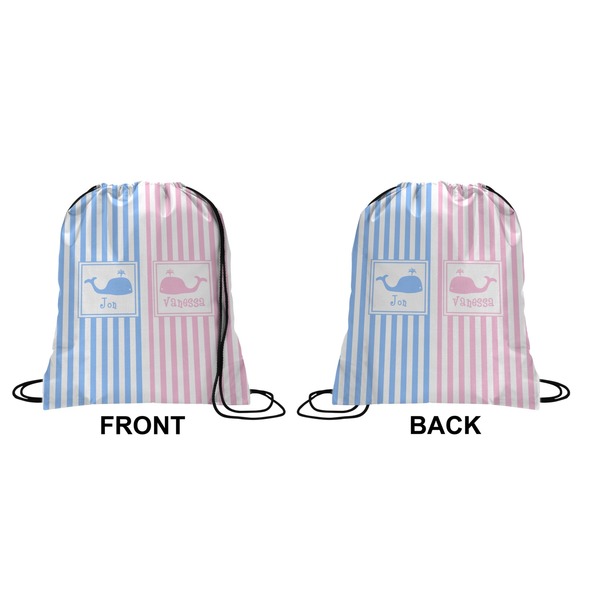 Striped w/ Whales Drawstring Backpack Front & Back Small