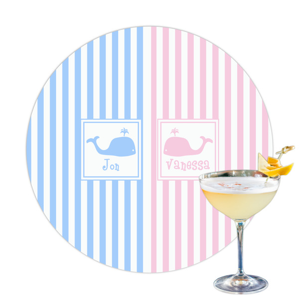 Custom Striped w/ Whales Printed Drink Topper (Personalized)