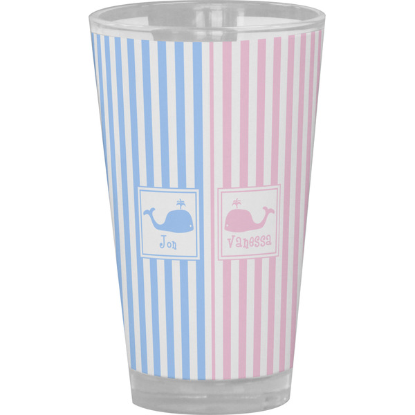 Custom Striped w/ Whales Pint Glass - Full Color (Personalized)
