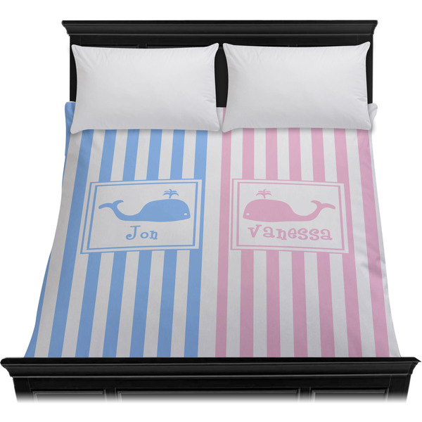 Striped w/ Whales Duvet Cover - Queen - On Bed - No Prop