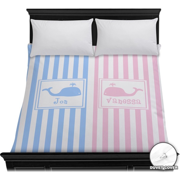 Custom Striped w/ Whales Duvet Cover - Full / Queen (Personalized)