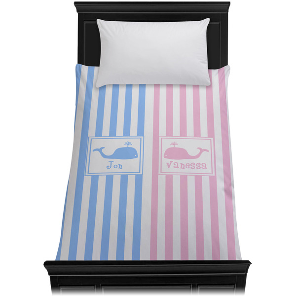 Striped w/ Whales Duvet Cover - Twin XL - On Bed - No Prop