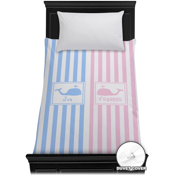 Custom Striped w/ Whales Duvet Cover - Twin XL (Personalized)