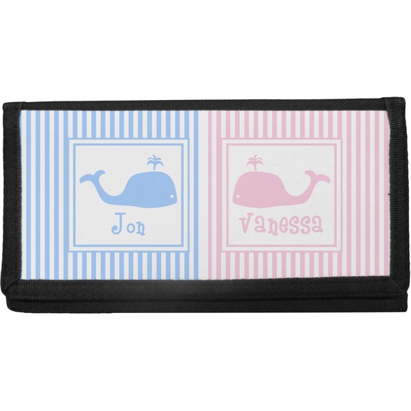 Custom Striped w/ Whales Canvas Checkbook Cover (Personalized)