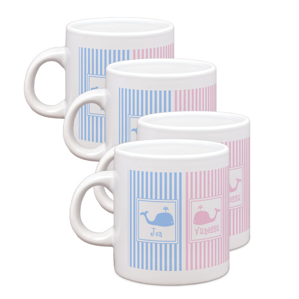 Custom Striped w/ Whales Single Shot Espresso Cups - Set of 4 (Personalized)