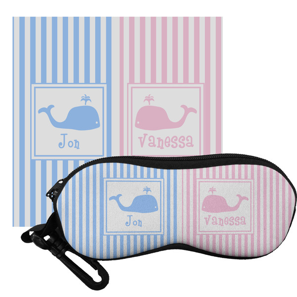 Custom Striped w/ Whales Eyeglass Case & Cloth (Personalized)