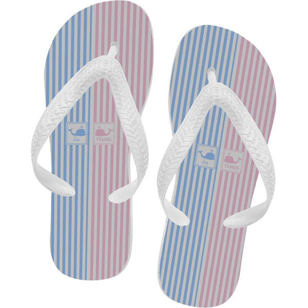 Custom Striped w/ Whales Flip Flops - Large (Personalized)