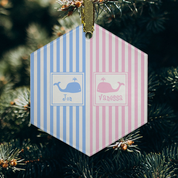 Striped w/ Whales Frosted Glass Ornament - Hexagon (Lifestyle)