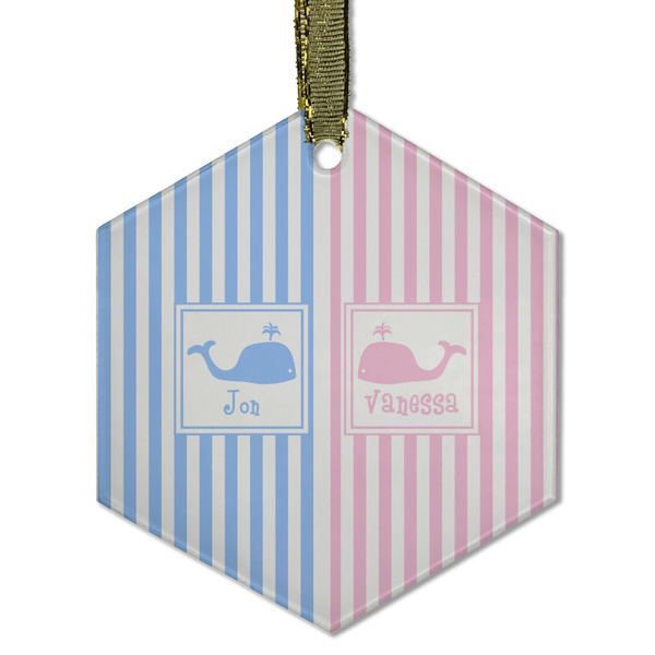 Striped w/ Whales Frosted Glass Ornament - Hexagon