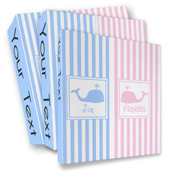 Striped w/ Whales 3 Ring Binder - Full Wrap (Personalized)