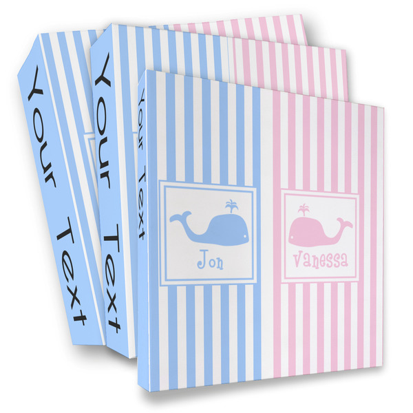 Custom Striped w/ Whales 3 Ring Binder - Full Wrap (Personalized)