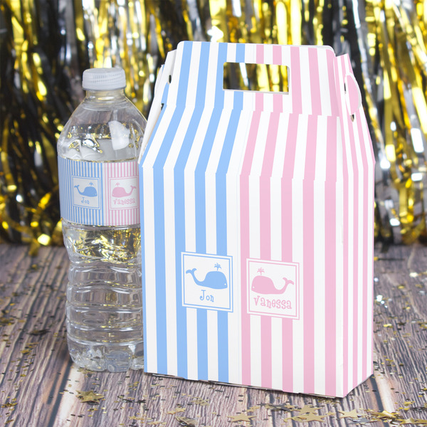 Striped w/ Whales Gable Favor Box - In Context