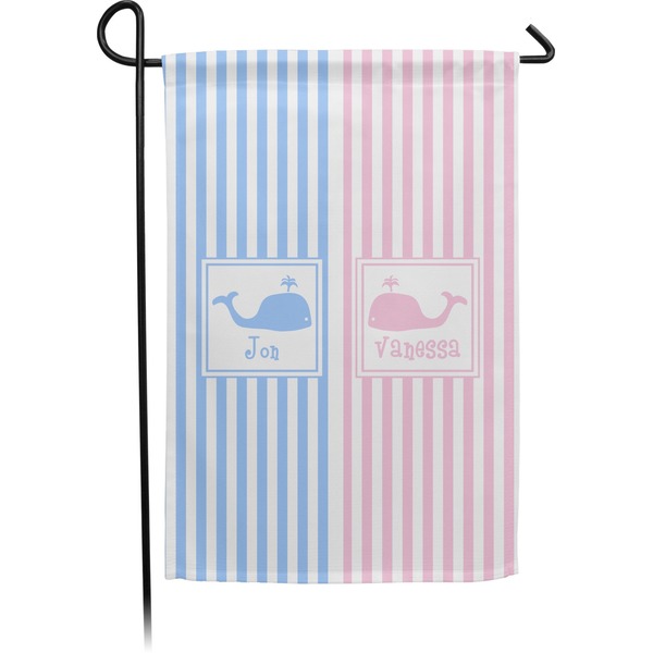 Custom Striped w/ Whales Small Garden Flag - Double Sided w/ Multiple Names
