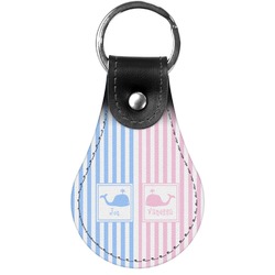 Striped w/ Whales Genuine Leather Keychain (Personalized)