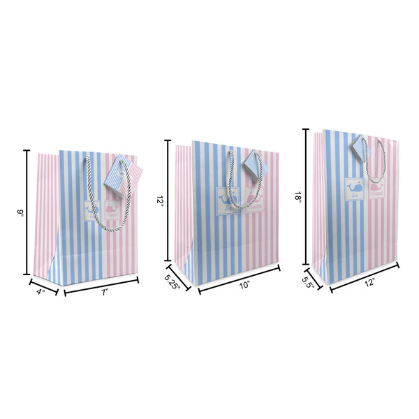 Striped w/ Whales Gift Bags - All Sizes - Dimensions