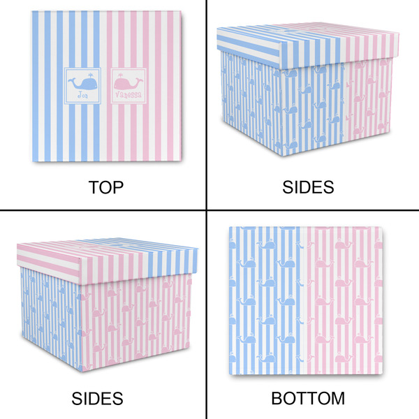 Striped w/ Whales Gift Boxes with Lid - Canvas Wrapped - Large - Approval