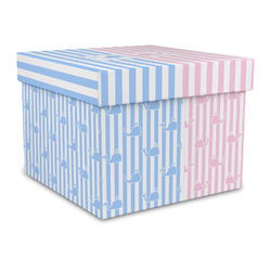Striped w/ Whales Gift Box with Lid - Canvas Wrapped - Large (Personalized)