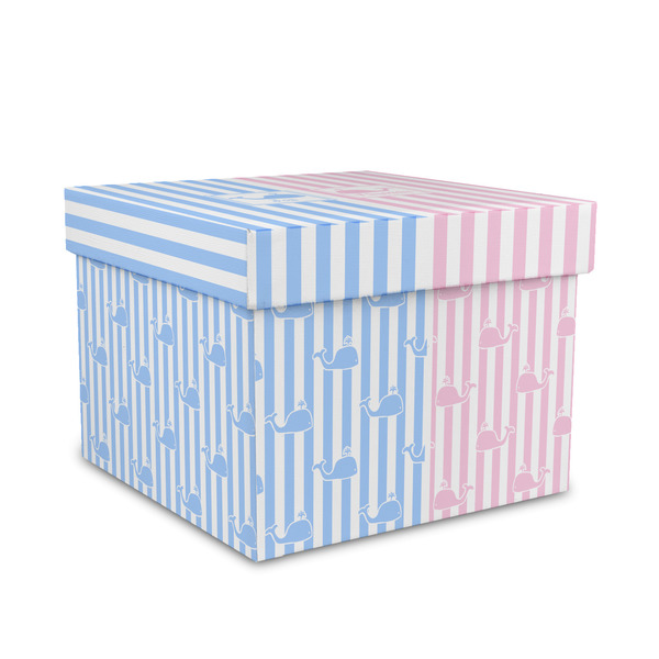 Custom Striped w/ Whales Gift Box with Lid - Canvas Wrapped - Medium (Personalized)