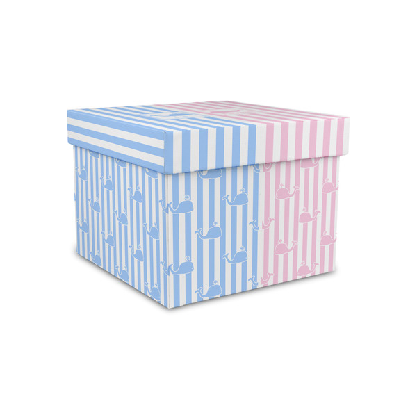Custom Striped w/ Whales Gift Box with Lid - Canvas Wrapped - Small (Personalized)
