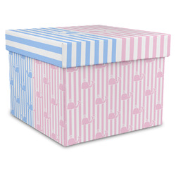 Striped w/ Whales Gift Box with Lid - Canvas Wrapped - XX-Large (Personalized)