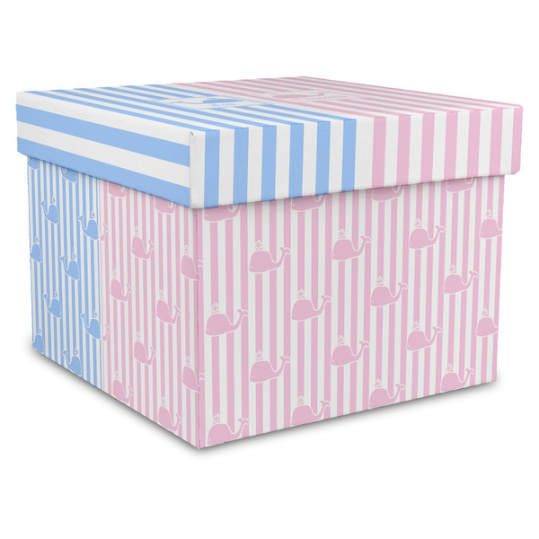 Custom Striped w/ Whales Gift Box with Lid - Canvas Wrapped - XX-Large (Personalized)