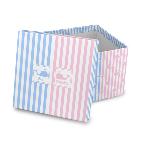 Custom Striped w/ Whales Gift Box with Lid - Canvas Wrapped (Personalized)