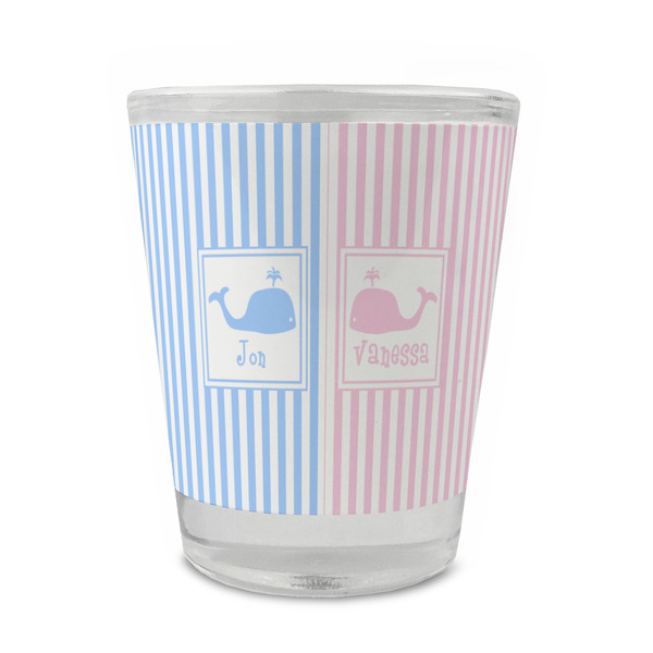 Custom Striped w/ Whales Glass Shot Glass - 1.5 oz - Set of 4 (Personalized)