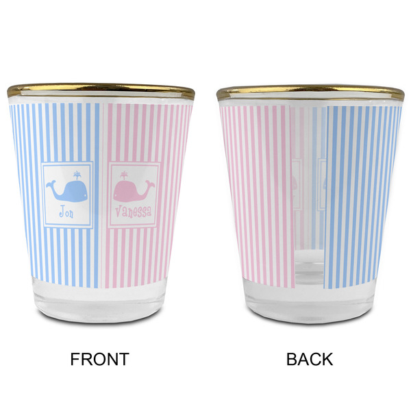 Striped w/ Whales Glass Shot Glass - with gold rim - APPROVAL